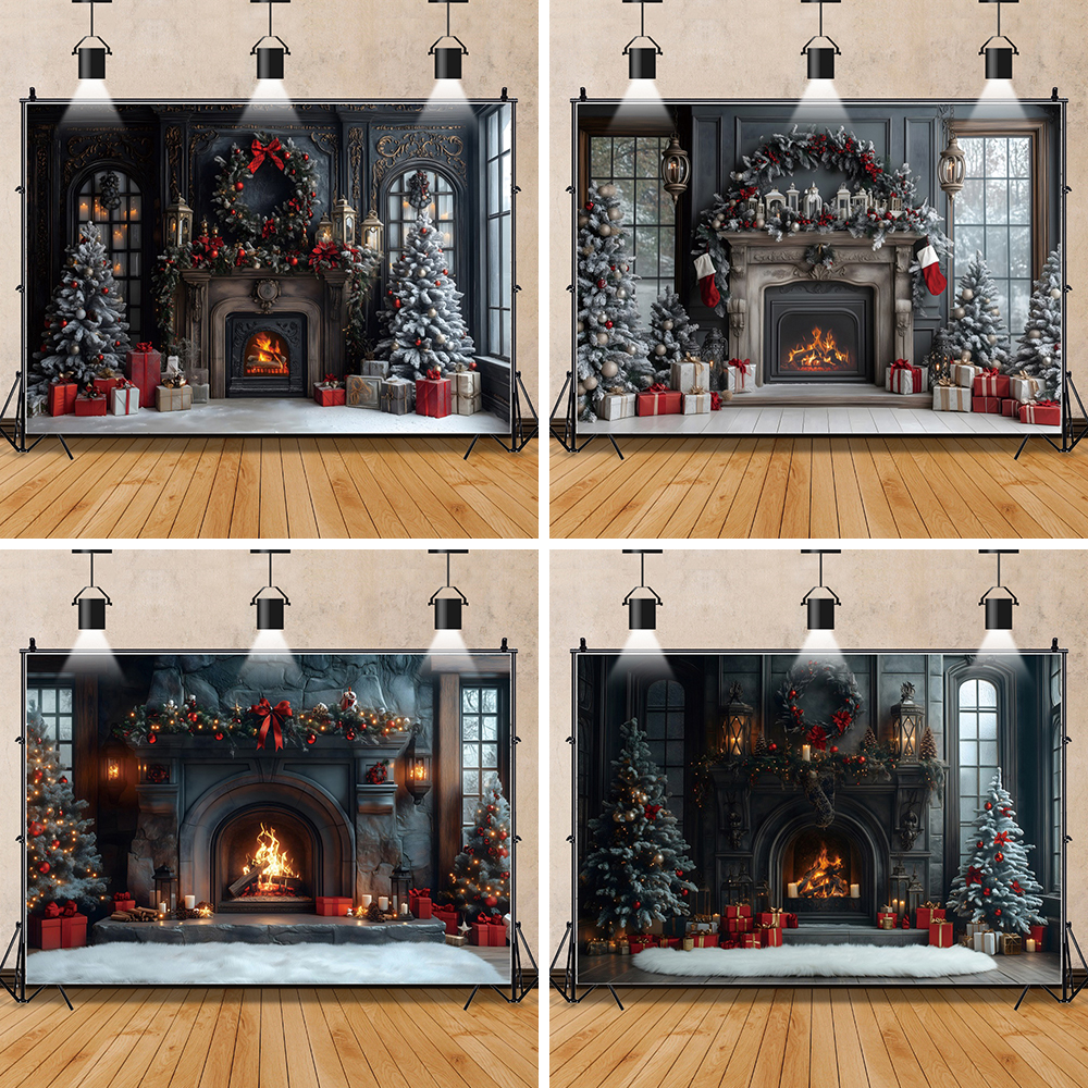 Photography Zone - Gothic Castle Christmas Photography Background Fireplace